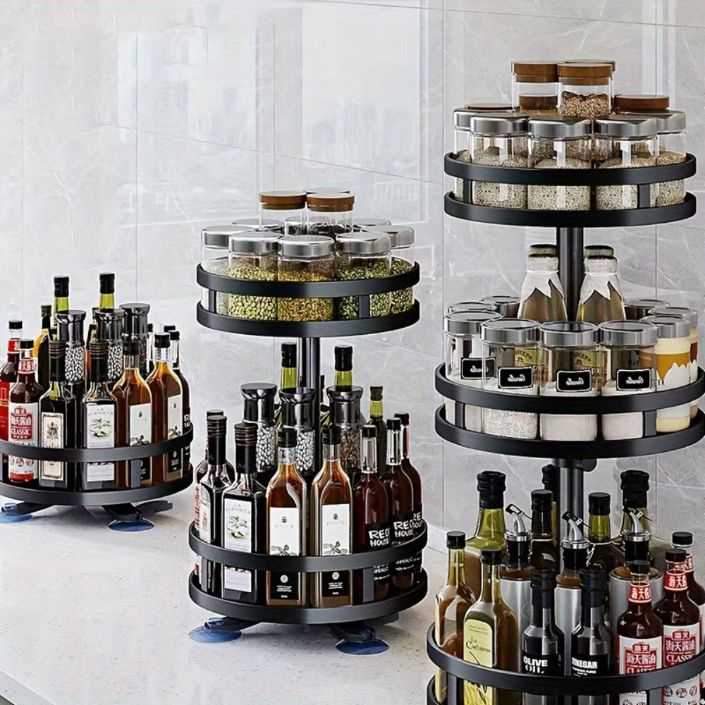 Lazy Susan Turntable Organizer Metal Rotating Spice Rack 1 2 3 Tier for Cabinet Kitchen Countertop Pantry Bathroom ¨C Spinning Storage Rack with Suction Cup Feet & Labels
