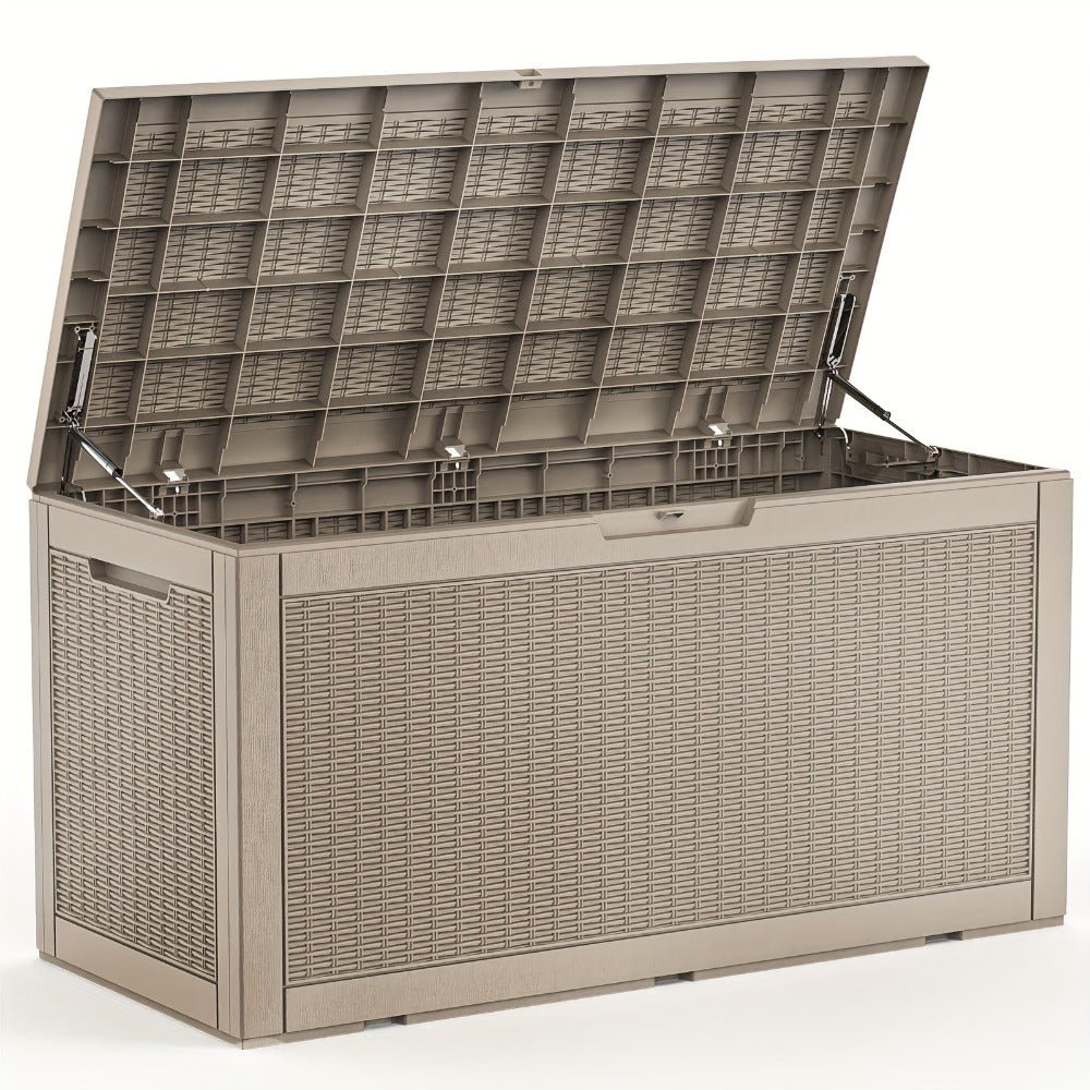 Large Resin Deck Box Lockable Outdoor Storage 80/100 Gallon ¨C 345L UV Protected Weatherproof Patio Storage Box | Sit-On Lid Deck Storage Chest for Pool Accessories, Garden Tools & Outdoor Gear