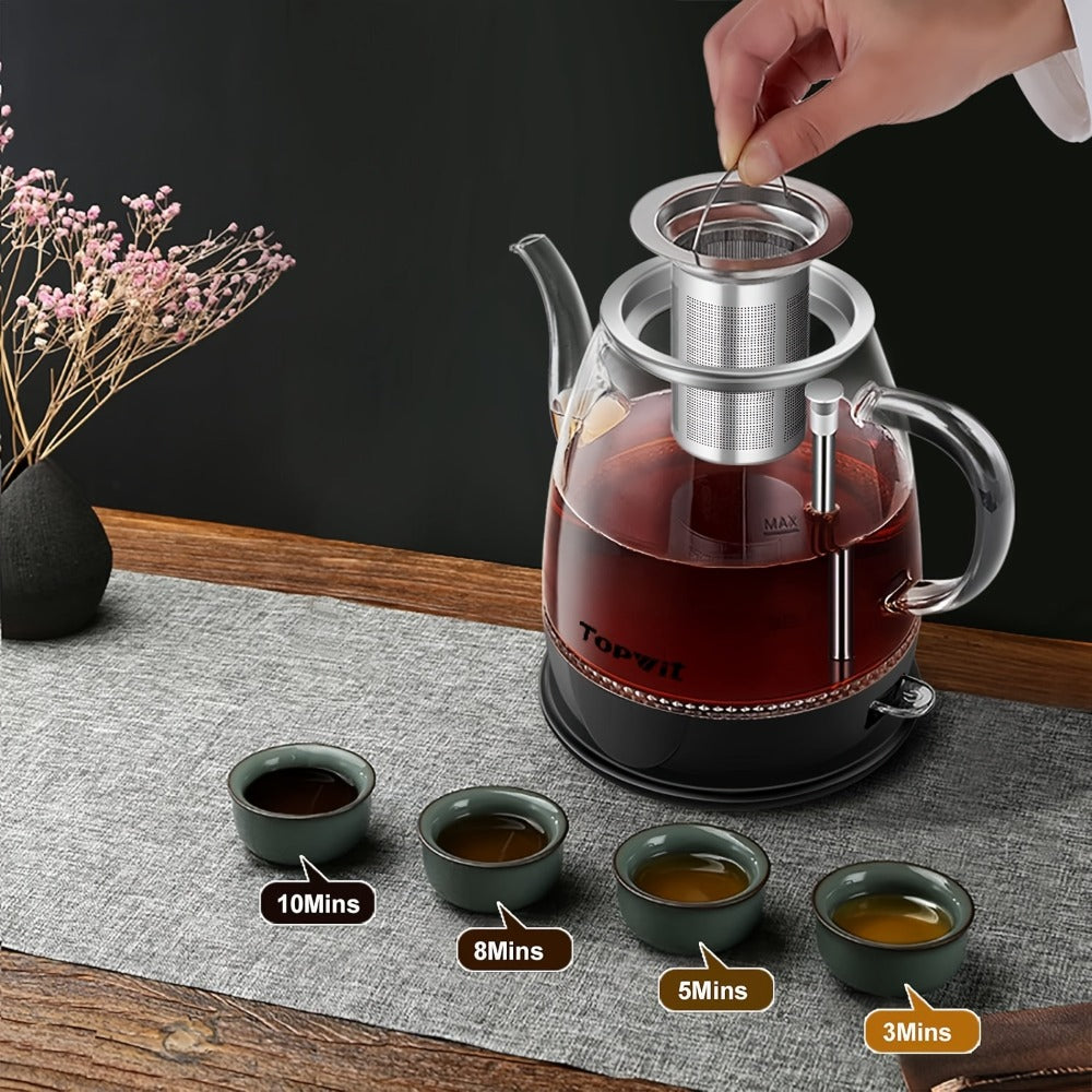 Pour Over Glass Electric Kettle with Removable Stainless Steel Tea Infuser ¨C 1L 33.81oz BPA-Free Dual-Purpose Hot Water Kettle for Tea & Coffee, Auto Shut-Off & Boil-Dry Protection, Elegant Countertop Design