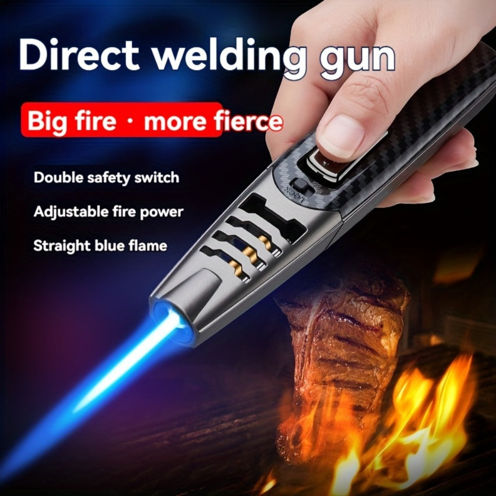 Kitchen Torch Lighter Carbon Fiber Windproof, Adjustable High-Temperature Flame with Safety Lock, Refillable Butane Culinary Torch for Baking, Creme Brulee, Caramel, Welding & Outdoor Use ¨C Black & Gray (Butane Not Included)