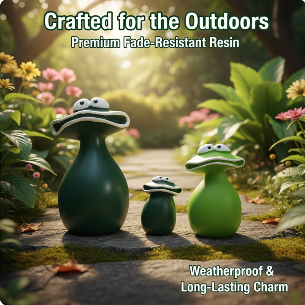 Resin Big Mouth Frog Figurines Set of 3 ¨C Cute Garden Courtyard Ornaments, Funny Parody Decor