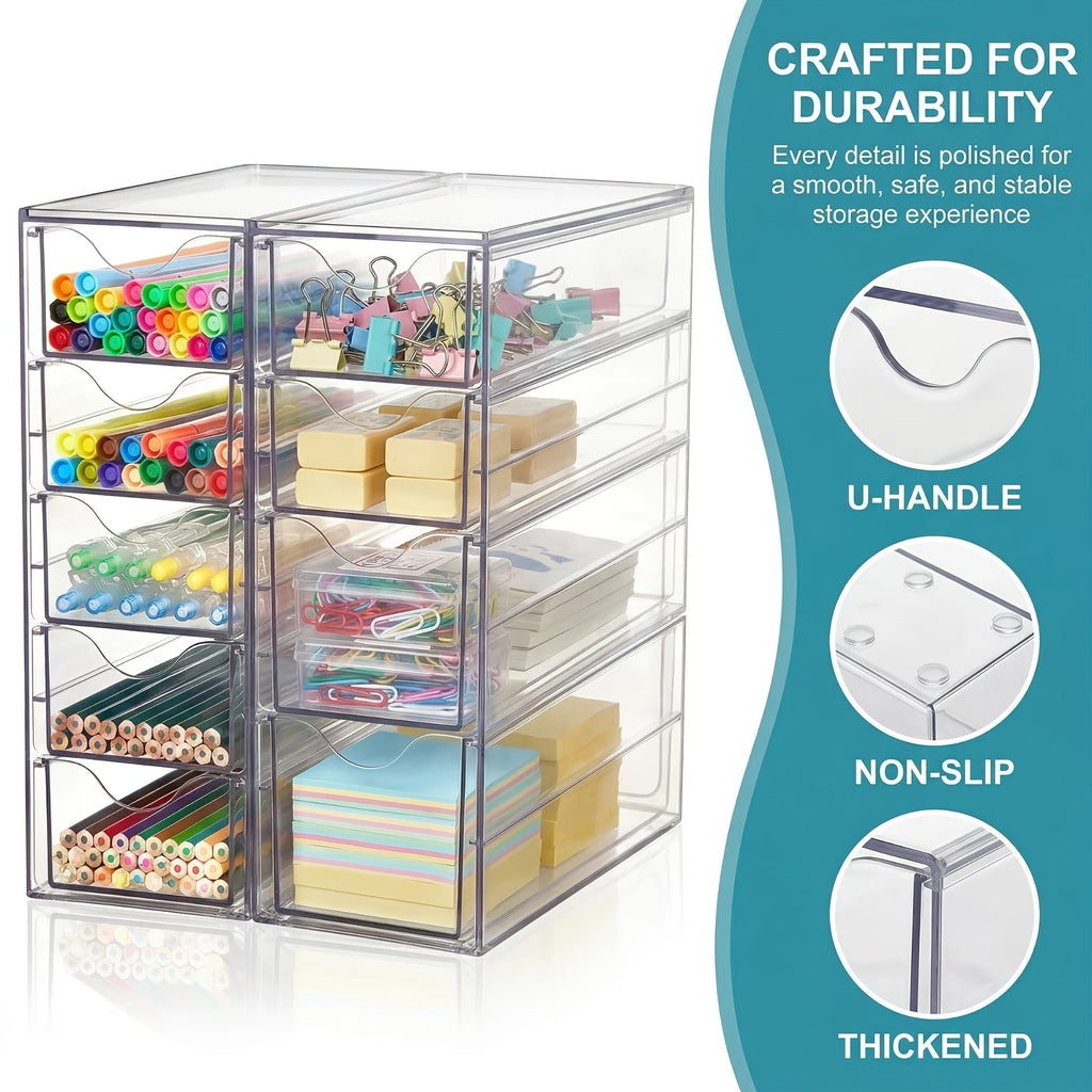 Clear Acrylic Drawer Organizer with 8 or 16 Drawers - Stackable Desktop Storage for Makeup, Jewelry, Office Supplies & Art Crafts, Modular Desk Organizer Set for Home & Office