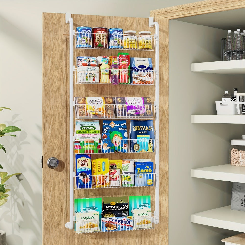 Over The Door Organizer - Heavy Duty Multi-Layer Pantry Storage Rack for Kitchen Bathroom Laundry Room, Space Saving Door Hanging Shelf, 6 or 8 Tier Metal Spice Food Storage Cabinet
