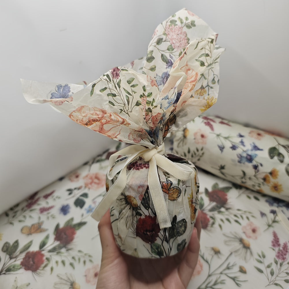 Vintage Floral Wrapping Paper 50pcs, 20¡±x14¡± Elegant Pastel Gift Wrap Sheets with Ruffled Edges, Purple Lily Design for Wedding Birthday Valentine Party Favors