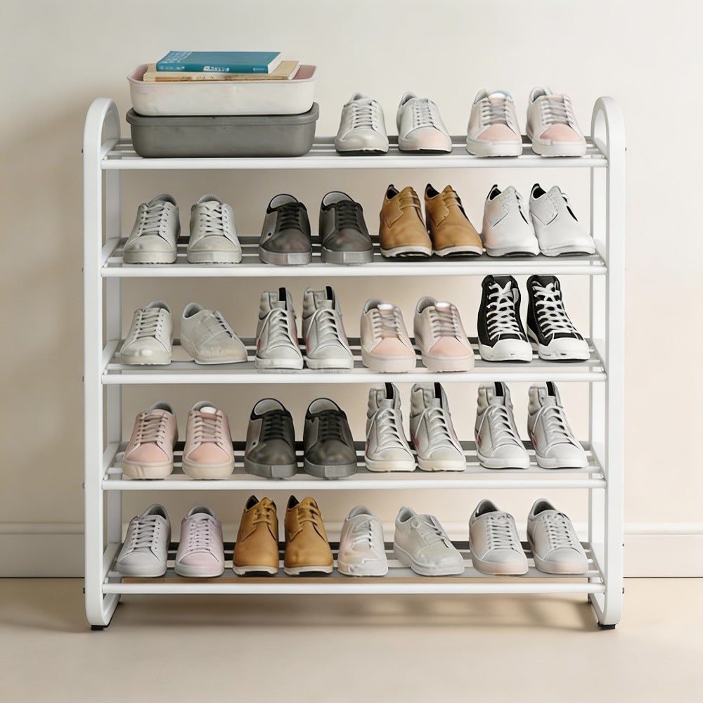 5 Layer Shoe Rack Space Saving Narrow Design | Floor to Ceiling Shoe Storage Organizer | Durable Entryway Closet Living Room Door Shoe Shelf in White