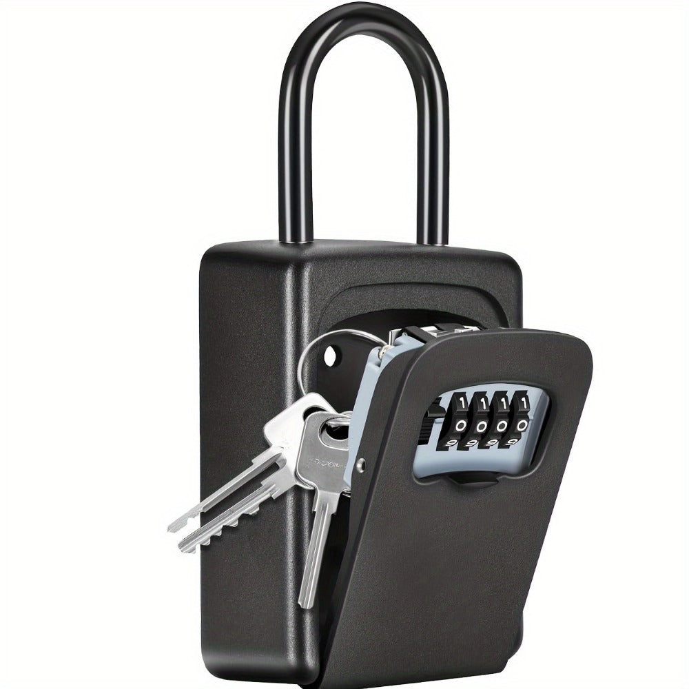 Wall-Mounted Key Lock Box with Resettable Password - Waterproof Outdoor Key Safe Box, Security Lock Box for Home Garage Garden Office Store, Heavy Duty Metal Construction, Black