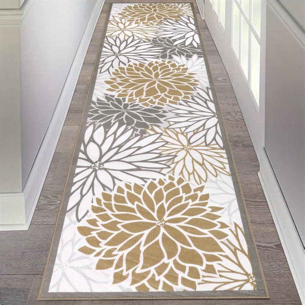 Floral Medallion Runner Rug Non-Slip Machine Washable ¨C Low-Profile Hallway Carpet for Entryway, Laundry Room & Bathroom ¨C Brown & Grey, 2x6, 2x8, 2x10 Ft