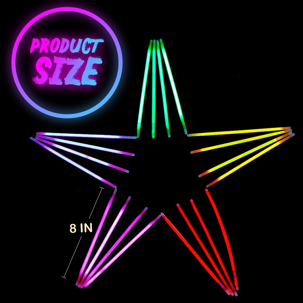 Glow Sticks Bulk 300 Pack 8 Inch Glow in the Dark Party Favors with Bracelet Connectors 7 Colors 6-Hour Glow for Halloween Christmas New Year Easter Birthday Pool Party Neon Party Supplies