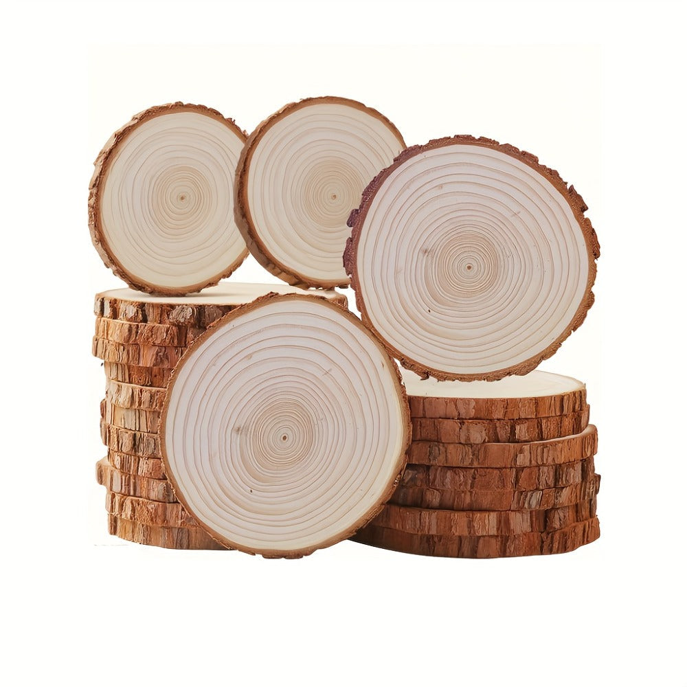 Wood Slices 28 Pcs Natural Log Bark Rounds for Crafts DIY Centerpieces Christmas Ornaments Wreaths Wedding Decor Painting Woodworking 2.76-3.54 Inch with or without Holes