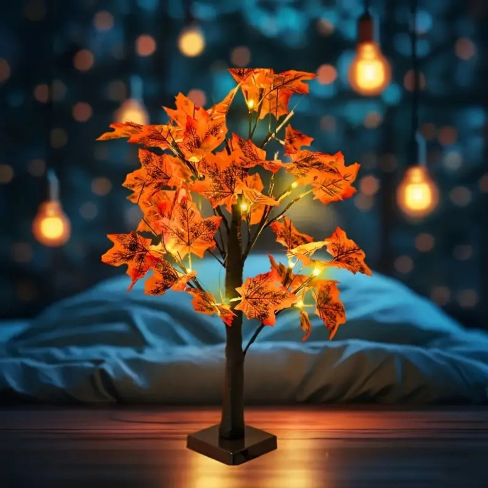 LED Maple Leaf Tree Table Lamp 2 Pack - 21 Inch Battery Powered Artificial Tree Light for Home Room Balcony Thanksgiving Christmas Fall Autumn Decor Indoor Festival Decoration
