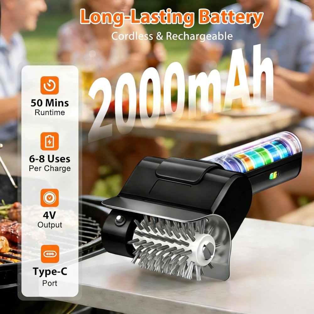 Electric BBQ Grill Brush Cordless Rechargeable Grill Cleaner with 800 RPM Rotating Head, 2000mAh Battery, 304 Stainless Steel Bristles ¨C Outdoor Grilling Tool, Father's Day Gift