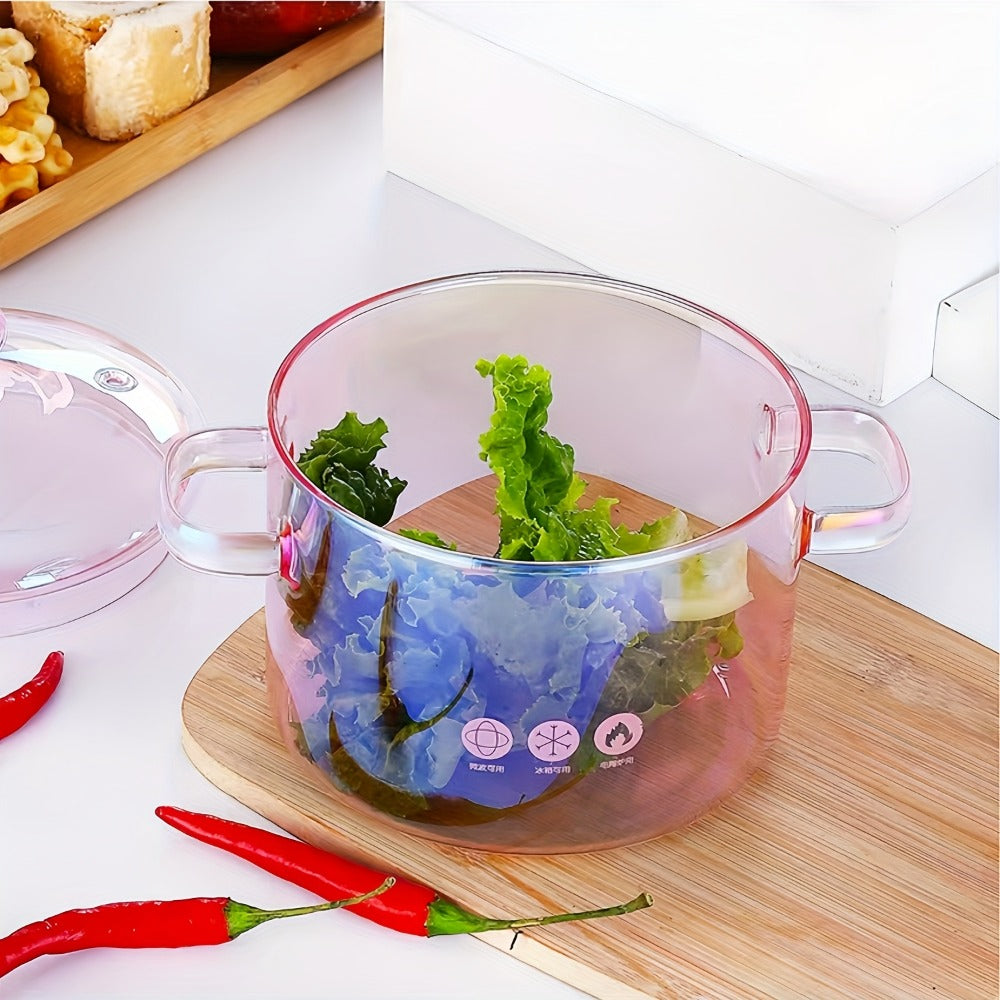 Pink Glass Cooking Pot with Heart-Shaped Lid 1500ml - Multifunctional Boiling Stewing Pot for Pasta Soup Congee Noodles Compatible with Electric Ceramic Stove (Pink)