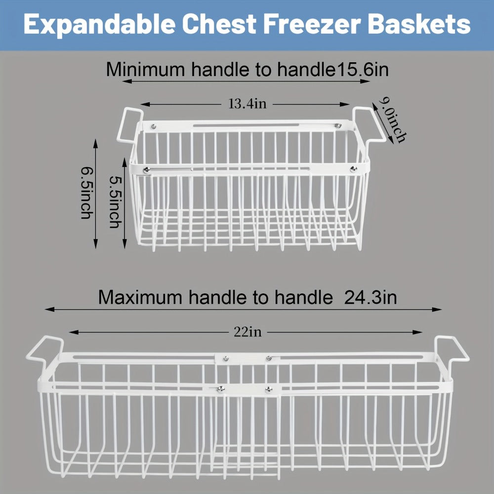 Freezer Organizer Bins, Expandable Chest Freezer Baskets with Hanging Handles ¨C Adjustable Wire Basket 15.6¡± to 24.3¡±, Heavy-Duty Iron Rust-Proof Deep Freezer Storage for Most Chest Freezers, 2 Pack