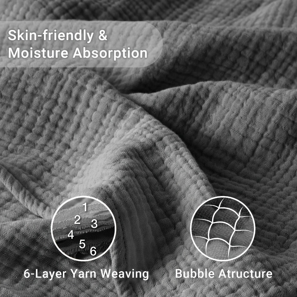 Muslin Blanket 100% Cotton 6-Layer ¨C Breathable Soft Gauze Throw for Couch & Bed, All Season, Machine Washable, 13 Colors, 5 Sizes