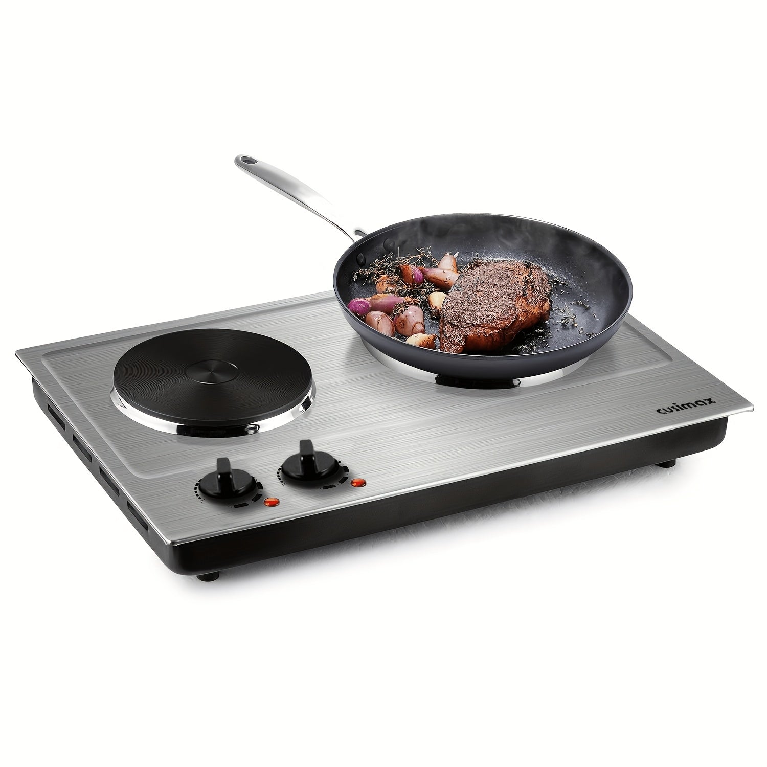 Hot Plate Electric Burner with Temperature Control ¨C Dual Size Coil Burners 7.4in & 6.1in, Countertop Electric Stove for Daily Cooking, Dorm, Office & Travel, Multiple Colors Available