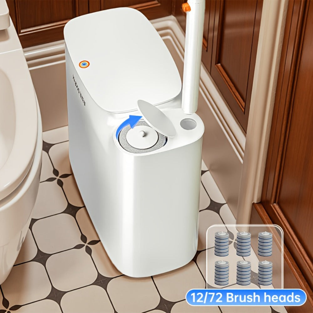 Disposable Toilet Brush with Trash Can 3-in-1 Set Replaceable Brush Heads Space-Saving Bathroom Cleaner with Lid Odor-Proof Waste Bin for Bathroom RV Small Toilet