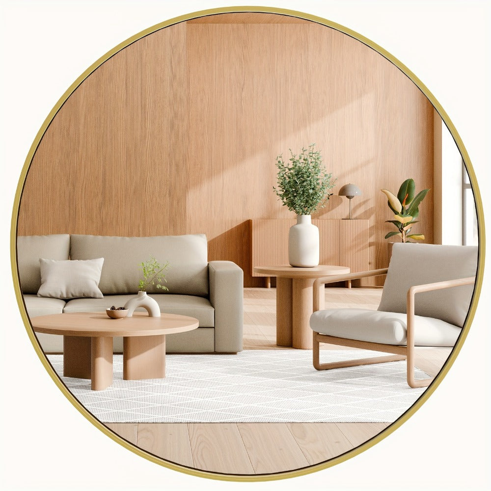 Round Wall Mirror Aluminum Alloy Frame ¨C Modern Circle Mirror for Bedroom, Bathroom & Living Room, Tempered Glass, Black & Gold, 20in 28in 30in 36in
