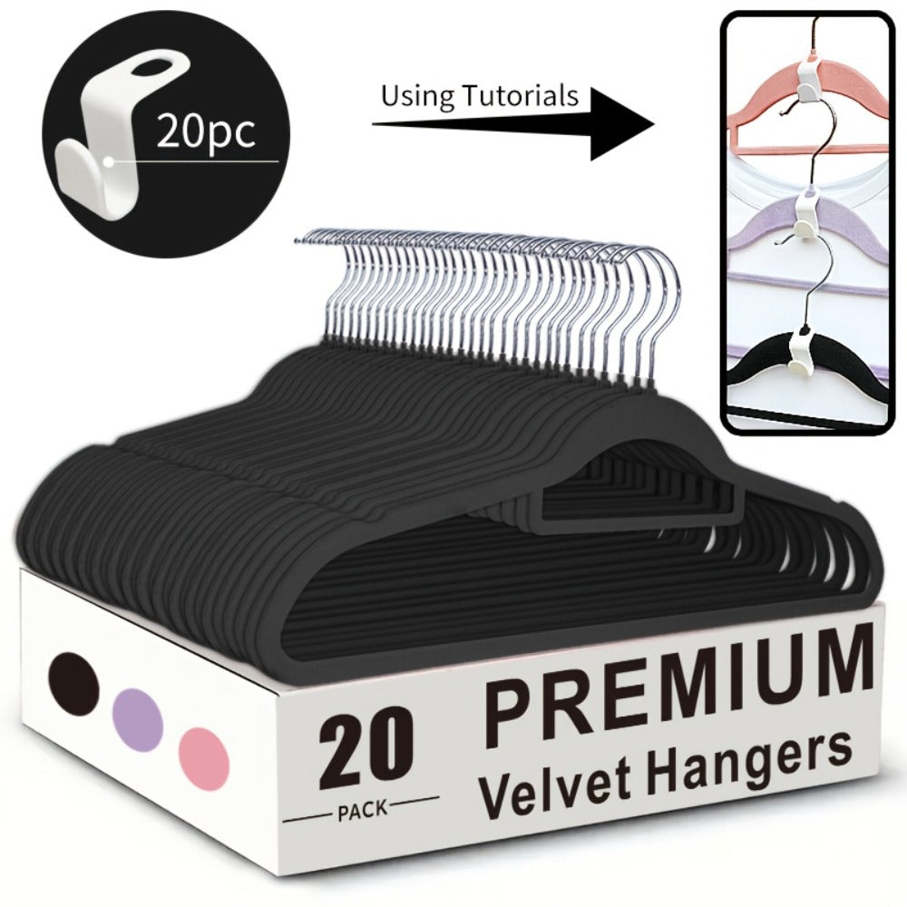 Non-Slip Velvet Hangers with 360¡ã Rotating Hook & Hanger Buckles ¨C Space Saving Closet Organizer Set (50pcs or 20pcs)