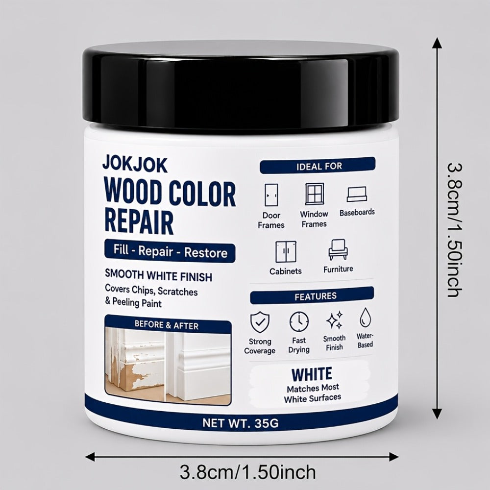 Wood Repair Filler Paste - White Trim Repair for Door Frames, Window Frames, Baseboards & Cabinets - Covers Scratches, Chips & Peeling Paint - Fast Drying Water-Based Formula
