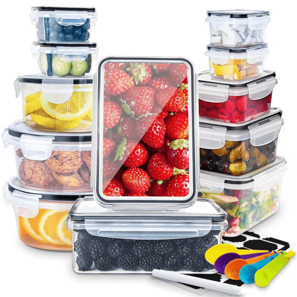 Stackable Food Storage Containers with Lids - Microwave and Freezer Safe Leak Proof Plastic Boxes for Fruits Vegetables and Leftovers, Heavy Duty Reusable Meal Prep Containers for Kitchen Pantry Organization, Available in 24, 48 and 50 Piece Sets