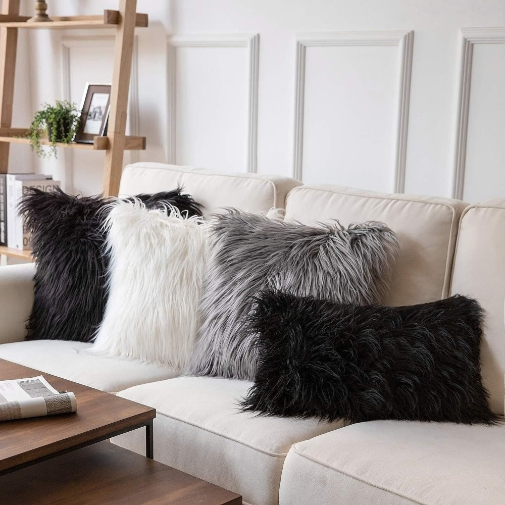 Faux Fur Throw Pillow Covers Pack of 2 ¨C Luxury Soft Fluffy Decorative Cushion Covers for Couch Bed Sofa, Pet Friendly, Zipper Closure