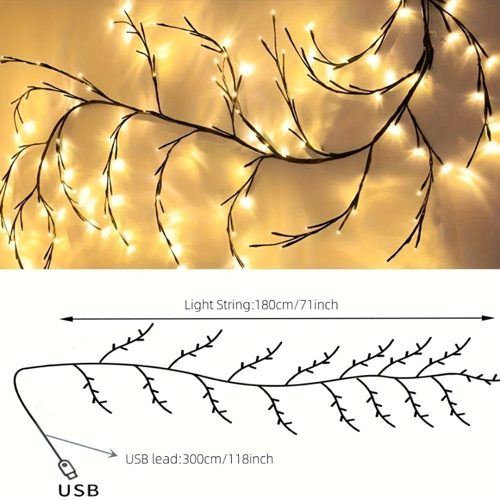96 LED Fairy Lights USB Powered - 6ft Bendable Willow Branch String Lights with 8 Modes & Remote Control for Indoor Home Decor, Wedding, Christmas, Holiday Party