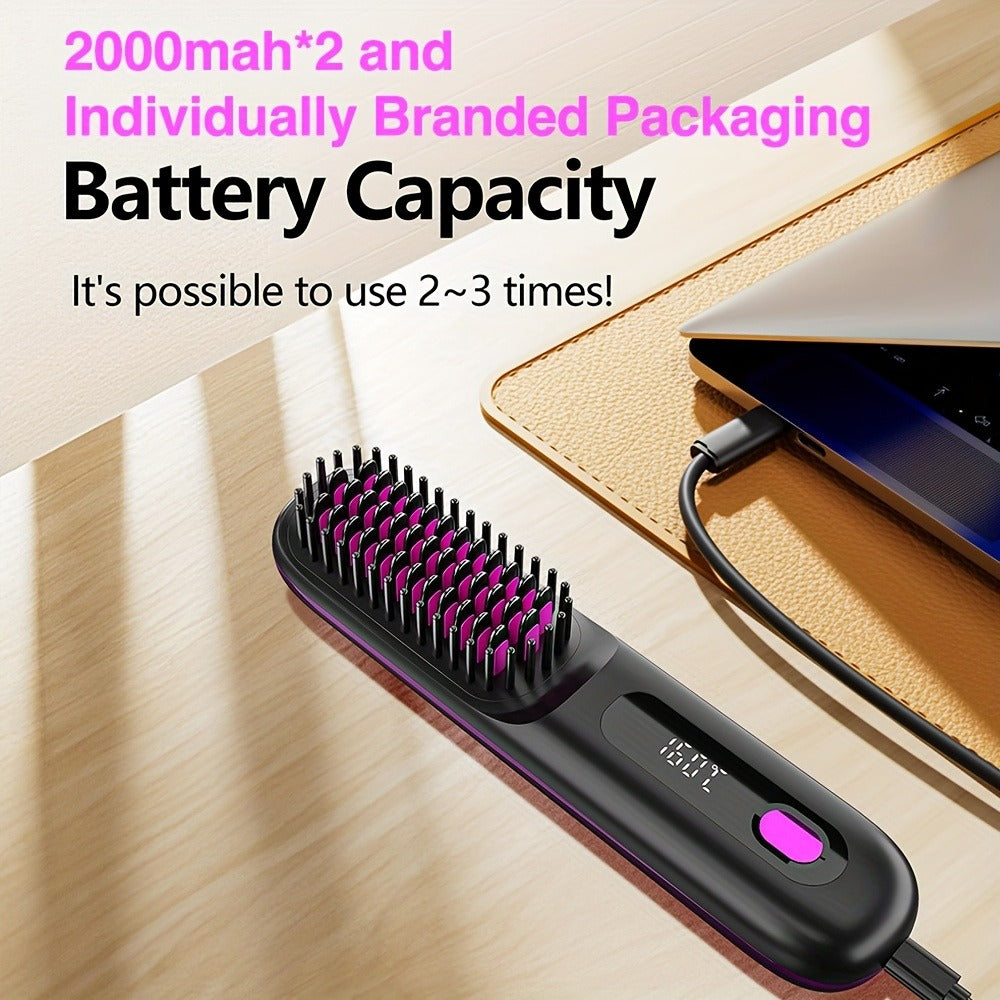 Cordless Hair Straightener USB Rechargeable - 3 Temperature Controls, LED Display, Long-Lasting Shine, Lightweight Travel Flat Iron with Comb & Clips, Portable Mini Hair Straightener for Women