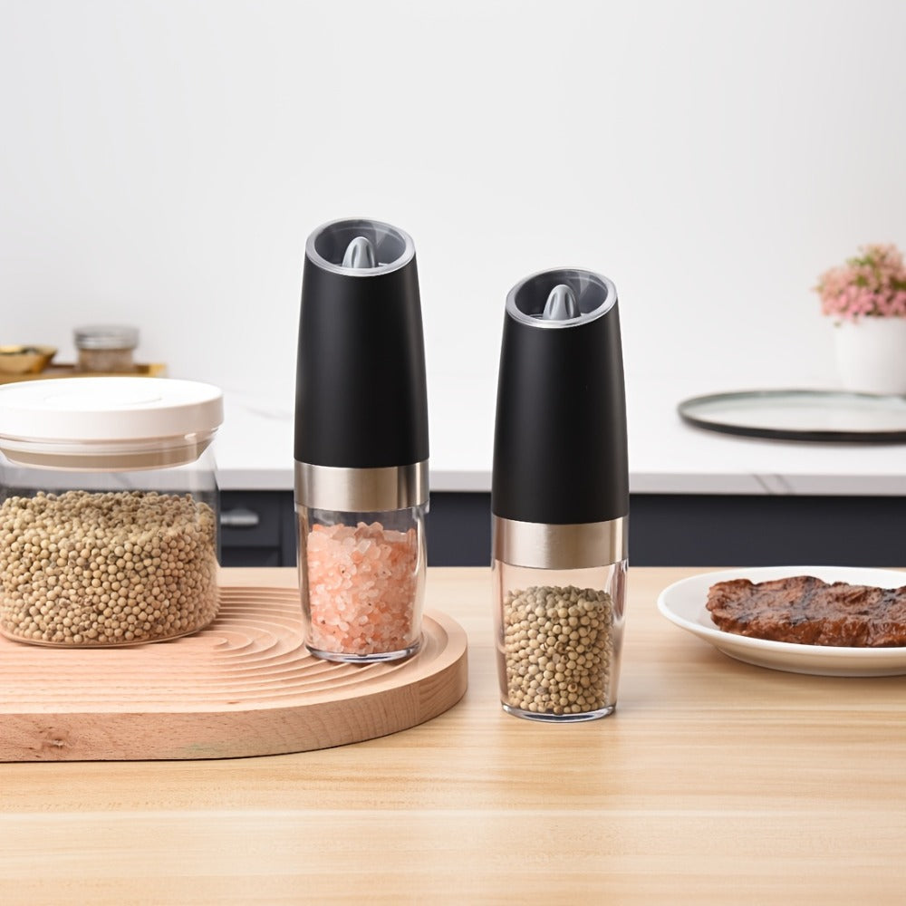 Electric Salt and Pepper Grinder Gravity Sensing USB Rechargeable with LED Light, One-Hand Operation Automatic Pepper Mill Adjustable Coarseness, Battery or Type-C Powered Kitchen Spice Grinder Set 1-2pcs