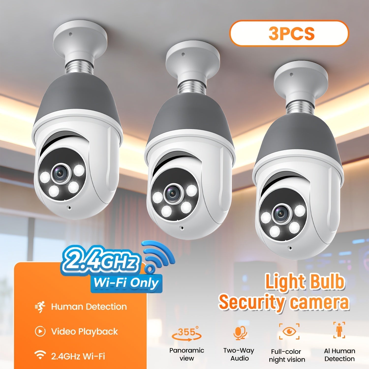 AI Auto Tracking Security Camera 360¡ã Panoramic 1920P | Infrared Night Vision Two-Way Audio 2.4GHz USB Charging | Wireless Indoor Surveillance Camera Human Motion Detection