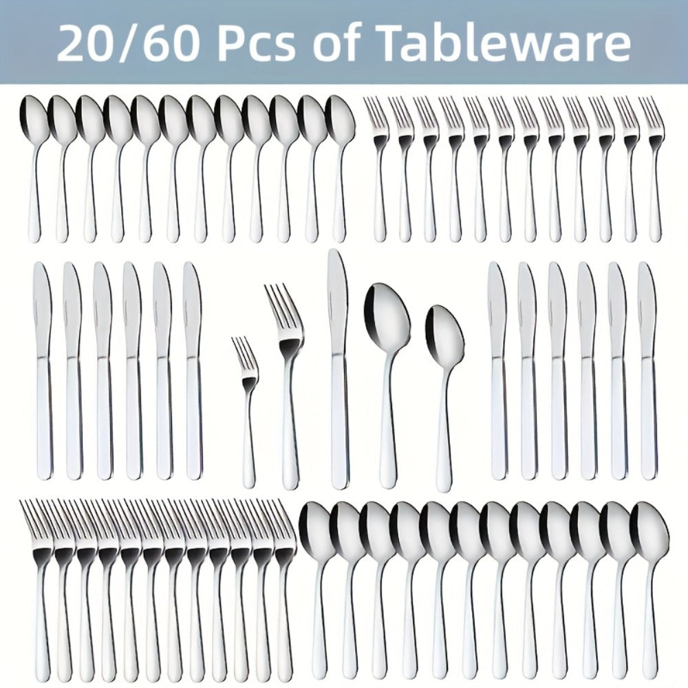Stainless Steel Silverware Set 20 or 60 Piece ¨C Heavy Duty Commercial Grade, Dishwasher Safe, Rust-Proof & Non-Toxic Bulk Kitchen Tableware with Gift Box for Restaurant, Wedding & Home
