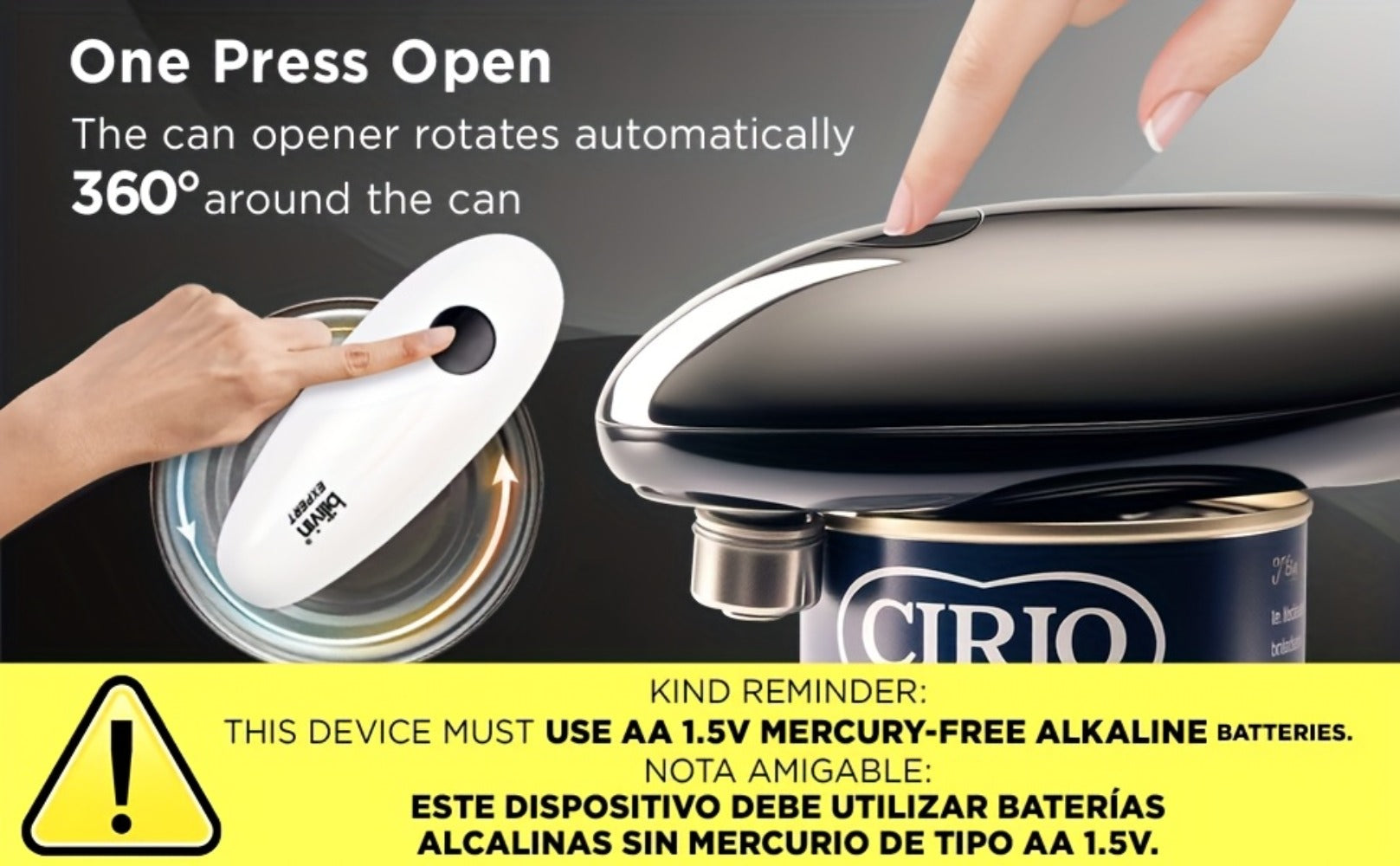Electric Can Opener One Touch ¨C Automatic 360¡ã Rotation for All Can Sizes, Smooth Safe Edge, Battery Operated, Ideal for Seniors & Arthritic Hands, Kitchen Gadget