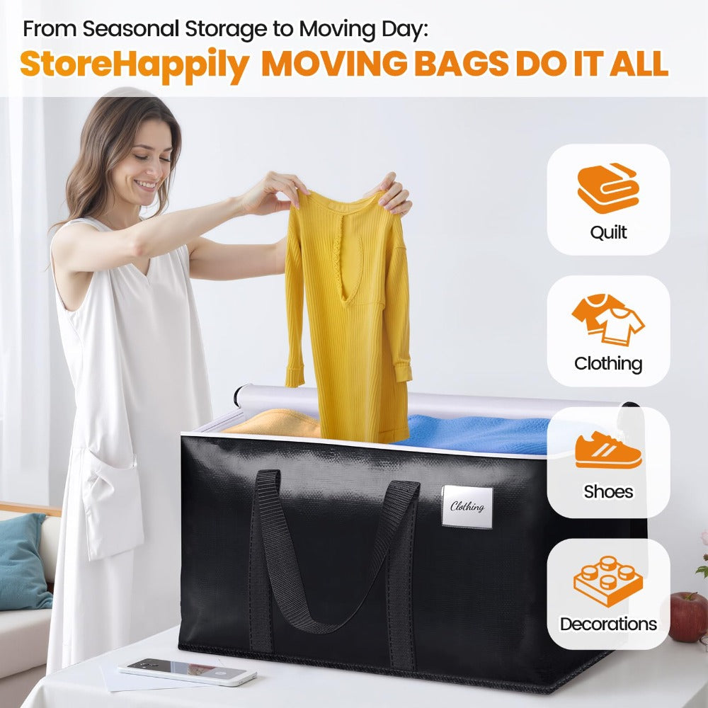 Moving Bags Extra Large Heavy Duty Storage Totes with Backpack Straps & Double Zipper ¨C 4pcs Stackable Packing Bags for Moving, Storage & Travel