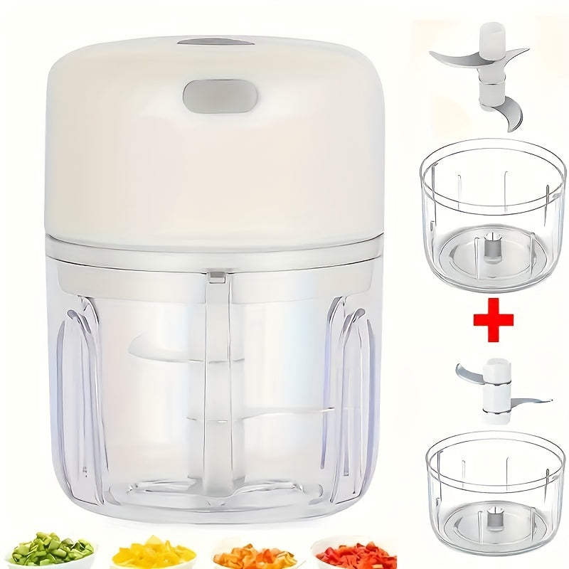 Mini Electric Garlic Chopper USB Rechargeable - Electric Food Chopper & Masher, Portable Garlic Crusher for Meat, Onion, Ginger & Herbs, 250ML / 8.45oz Kitchen Gadget in White, Green & Pink