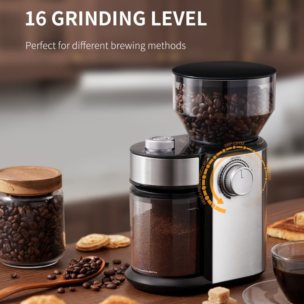Electric Burr Coffee Grinder with 16 Precise Grind Settings, Adjustable Burr Mill for 2-14 Cups, Stainless Steel Coffee Bean Grinder for Espresso, Pour Over, French Press & Drip Coffee