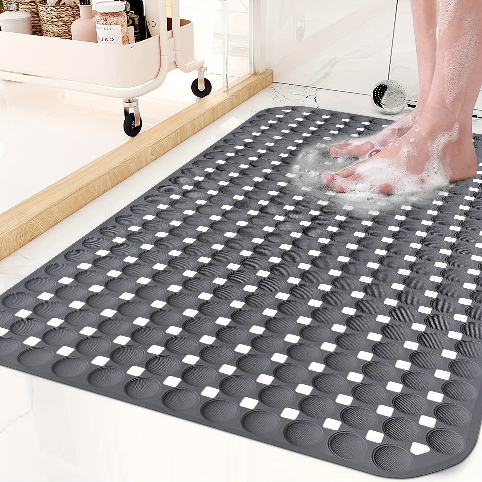 Bath Mat with Suction Cups Non-Slip Shower Mat TPR Quick Dry Machine Washable Bathtub Mat for Bathroom Spa