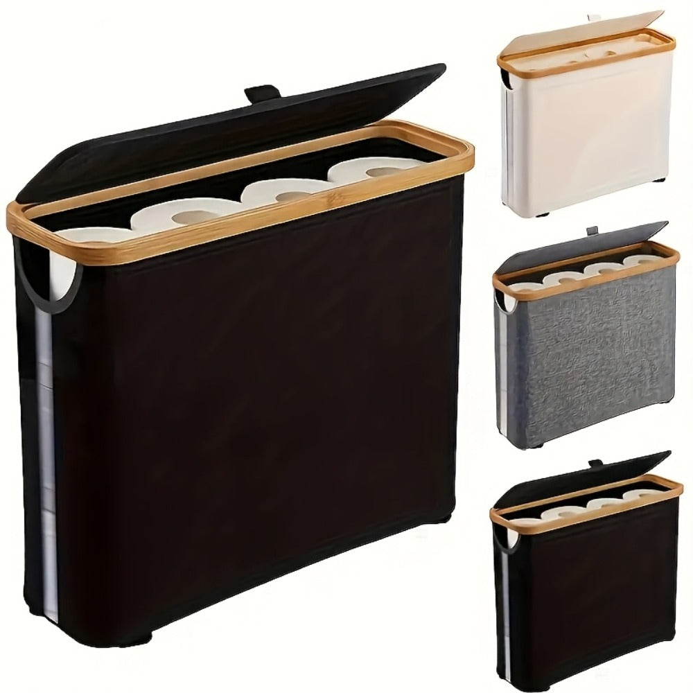 Bamboo Toilet Paper Holder Freestanding Bathroom Storage Organizer Holds 12 Rolls Tissue Roll Dispenser Modern Slim Design for Bathroom Bedroom Laundry Room Tissue Accessories Storage
