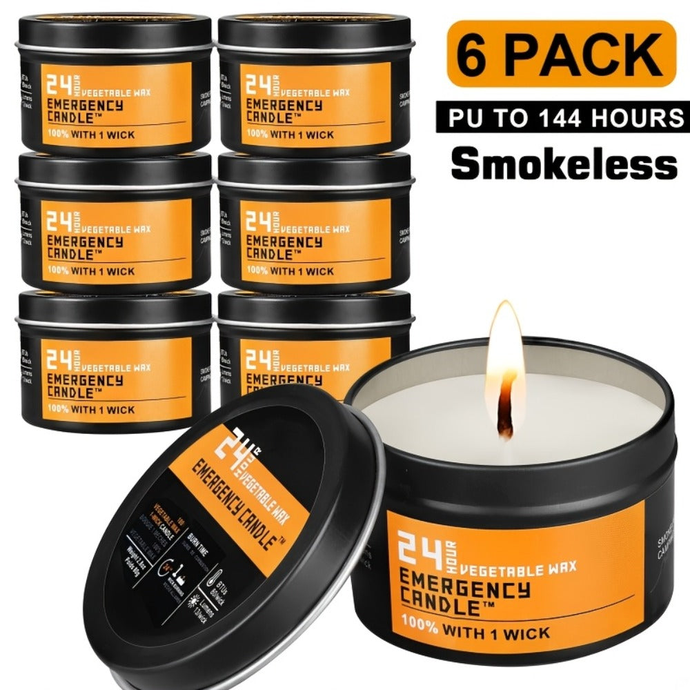 Emergency Soy Wax Candles 24-Hour Long Burning ¨C 4 or 6 Pack Unscented Single-Wick Candles in Golden Tin for Power Outages, Survival, Camping, Hunting & Outdoor Activities | Bulk Emergency Candle Set