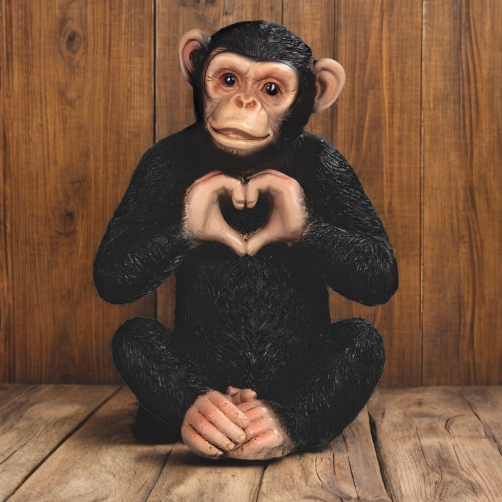 Chimpanzee Figurine with Heart Hand Sign ¨C 5 Inch Polyresin Monkey Statue for Home Decor, Office, Collectible Gift for Birthday, Christmas & Housewarming