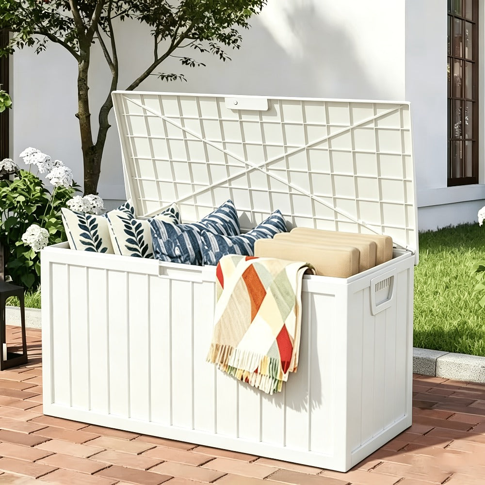 75 Gallon Outdoor Storage Box Waterproof Deck Box with Handles & Wheels ¨C Large Patio Storage Cabinet for Pool Accessories, Garden Tools & Outdoor Furniture | Easy Assembly Lockable Deck Storage Chest