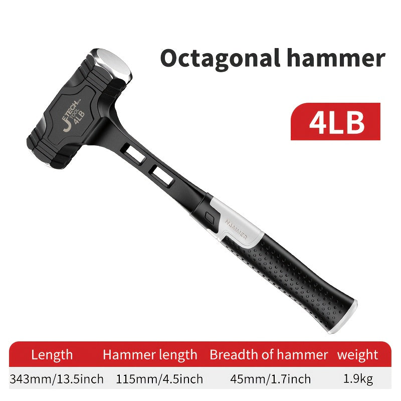 Octagonal Hammer High Carbon Steel Heavy Duty Sledge Hammer with Non-Slip Grip Handle, Rust-Proof Head for Demolition Construction Masonry Driving Stakes Outdoor Indoor Home Use (2/3/4 lb)
