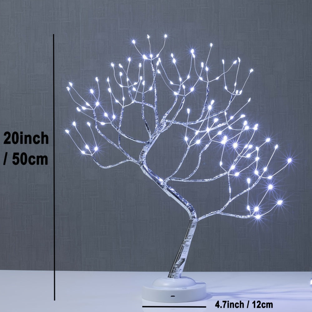 LED Bonsai Tree Light Tabletop Fairy Tree Lamp 108 LEDs 8 Lighting Modes Timer 20 Inch Warm White Silvery Branches Battery USB for Home Bedroom Party Wedding Christmas Holiday Decor