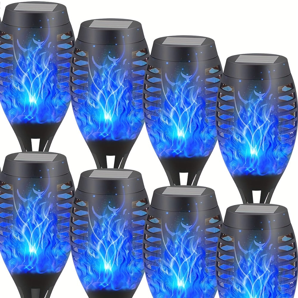 Solar Torch Lights Flickering Flame Outdoor ¨C Auto On/Off Dancing Flame Solar Garden Lights IP54 Waterproof | Landscape Pathway Torch for Garden, Yard, Patio & Christmas Decoration | 6/8/12pcs Blue