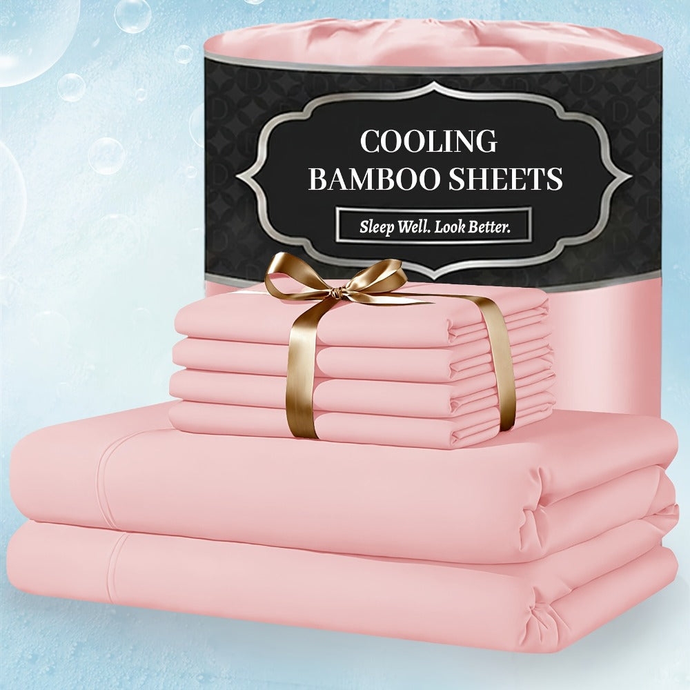 Bamboo Bed Sheet Set 4 Piece Extra Deep Pocket Cooling Breathable Soft Wrinkle Free Hotel Luxury Fitted Sheet Flat Sheet Pillowcases Twin Full Queen King
