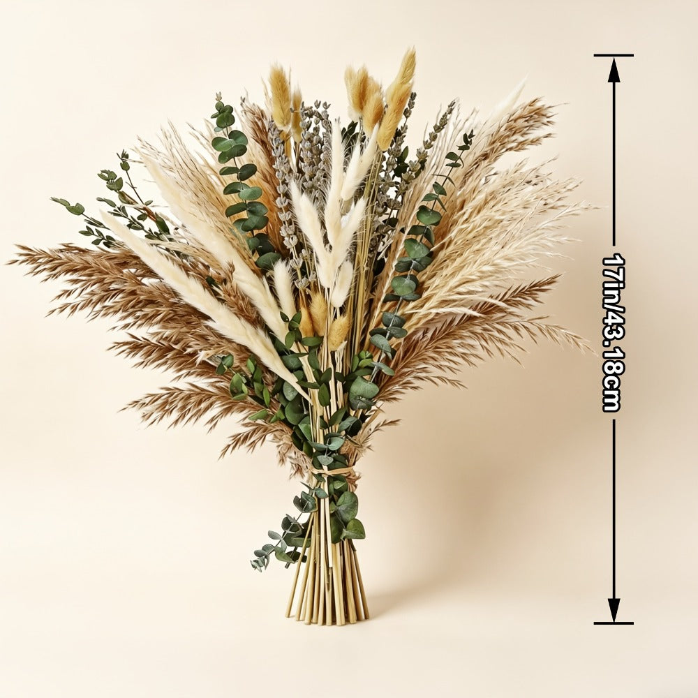 Boho Pampas Grass Dried Flower Arrangement ¨C Lavender Eucalyptus Bouquet with Gemstone Accents for Home Decor, Rustic Wedding Centerpiece & Bohemian Bedroom Vase Filler