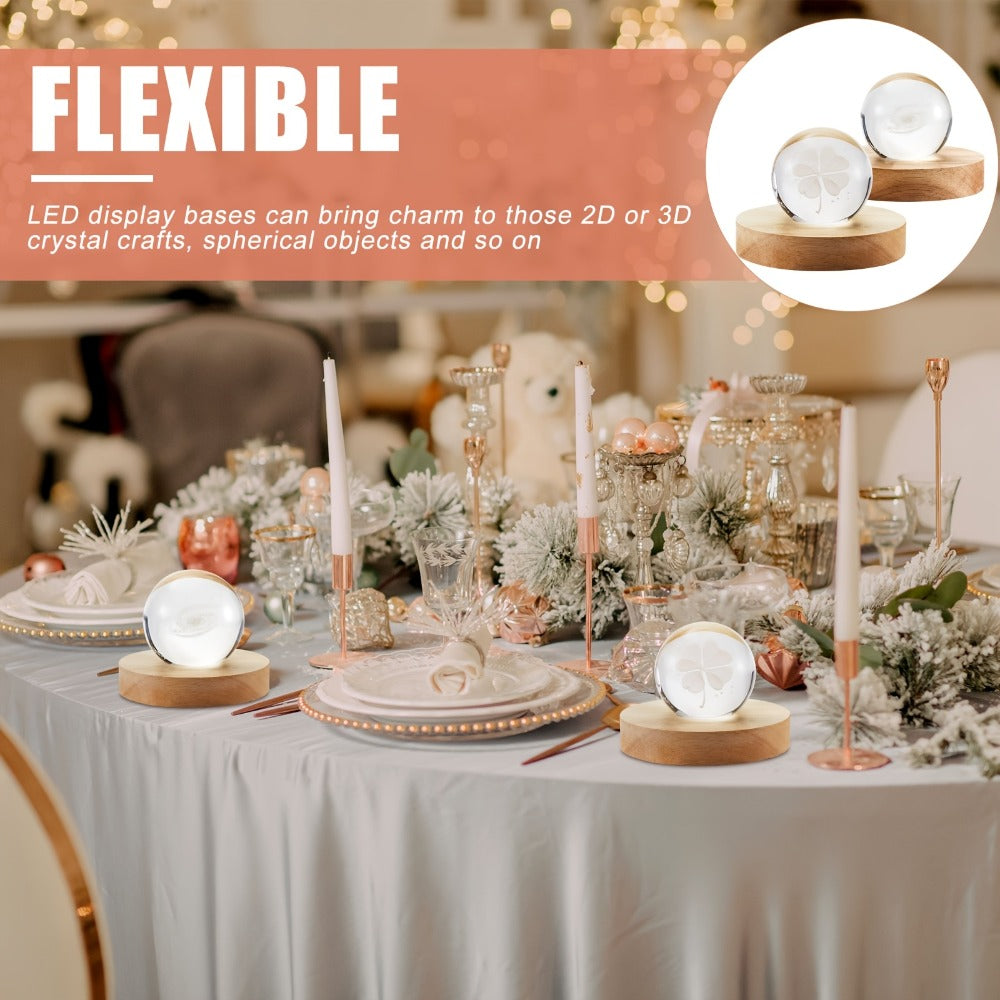 LED Light Base Wooden Display Stand 16 Pack USB Powered Warm White Light Base for 3D Crystal Glass Resin Art Trophy Figurine Night Light Display Pedestal Party Favor Gift Wood Color