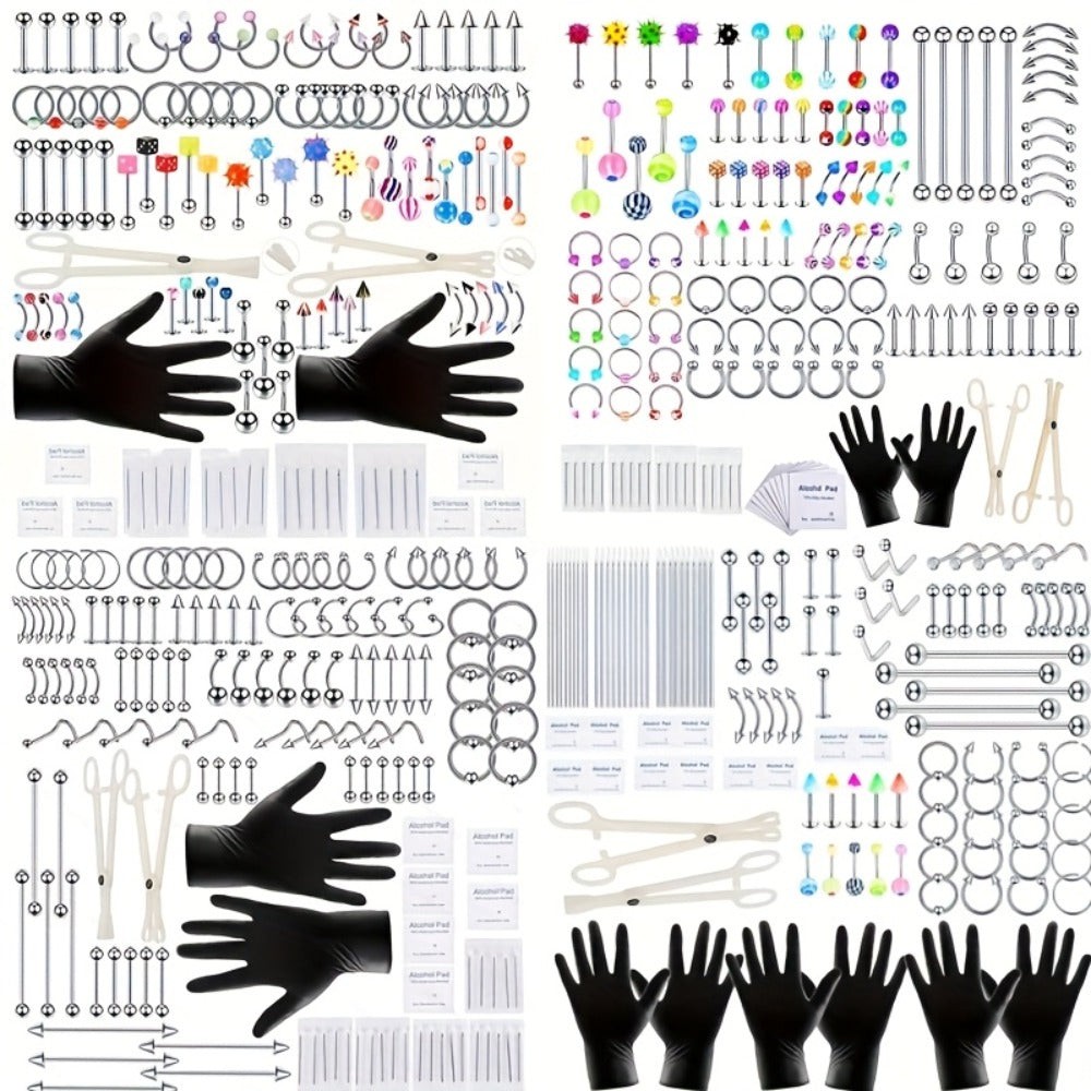 Piercing Kit Stainless Steel Random Set ¨C Nose Bone Ear Tragus Lip Belly Button Eyebrow Piercing Needle Tools with Stainless Steel Jewelry, Trendy Body Piercing Accessories for Men and Women