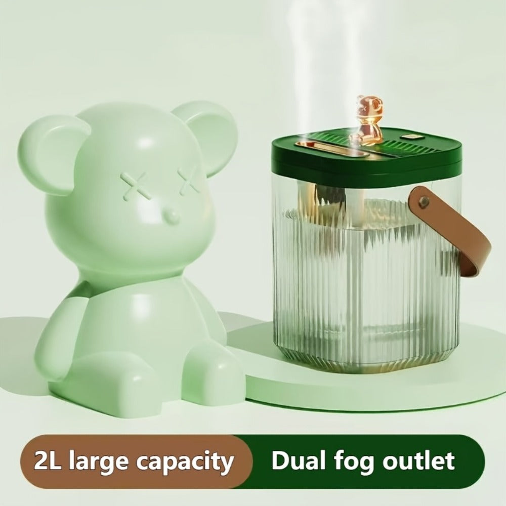 Large Humidifier 2L Smart 2-in-1 with Night Light ¨C Dual Nozzle, 3 Mist Modes, Auto Shut-Off, Dry Burn Protection, Silent Operation, Covers 215 Sq Ft, for Bedroom, Baby Room & Office (Green)