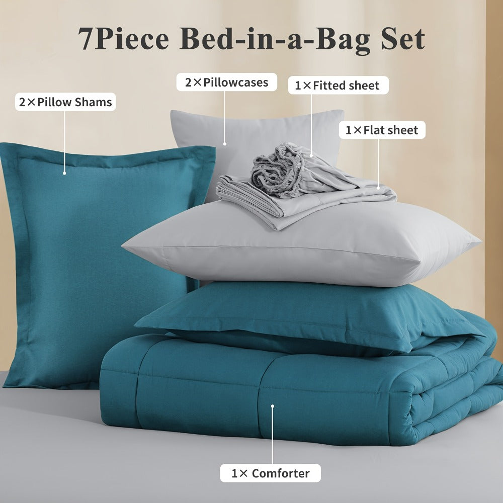 7 Piece Comforter Set Luxury Soft Fluffy Bedding All Season Bed in a Bag with Comforter Fitted Sheet Flat Sheet Pillowcases Hypoallergenic Breathable Easy Care Queen King Twin XL Full