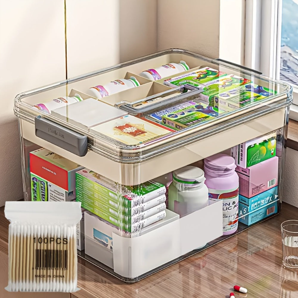 Medicine Storage Box Pill Organizer Multi-Layer Plastic with Handle Large Capacity First Aid Storage Container for Home Travel Office Medicine Cabinet Organizer