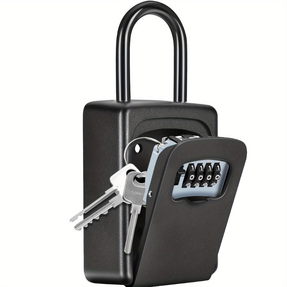 Wall-Mounted Key Lock Box with Resettable Password - Waterproof Outdoor Key Safe Box, Security Lock Box for Home Garage Garden Office Store, Heavy Duty Metal Construction, Black